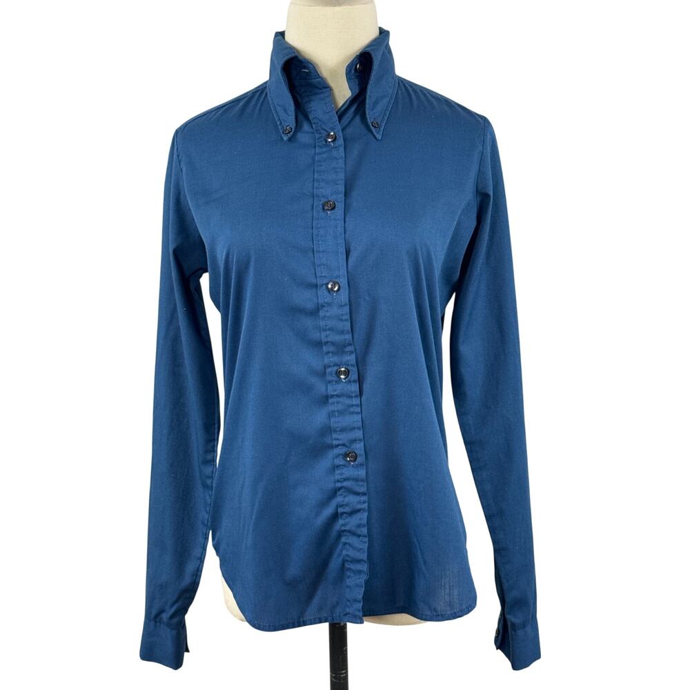 Vintage 70s JCPenney Navy Blue Long Sleeve Button-Down Blouse Women's Small